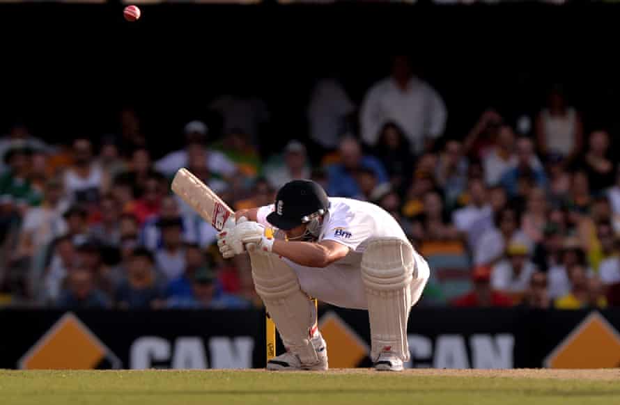Jonathan Trott ducks a bouncer from Mitchell Johnson during the Ashes.