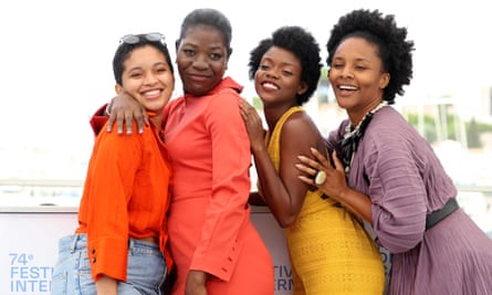 From left: actors Djanaina François, Fabiola Remy and Nehemie Bastien, and director Gessica Généus at a photocall for Freda at the Cannes film festival in 2021.