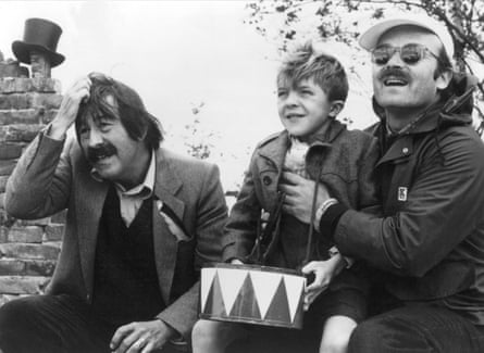 Günter Grass, David Bennent and Volker Schlöndorff during shooting of the 1979 film adaptation of The Tin Drum.
