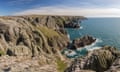 Panorama of the wild cliffs on the west coast of Lundy Island (the largest island in the Bristol Channel), Devon, England. Puffins nests on the cliffs.