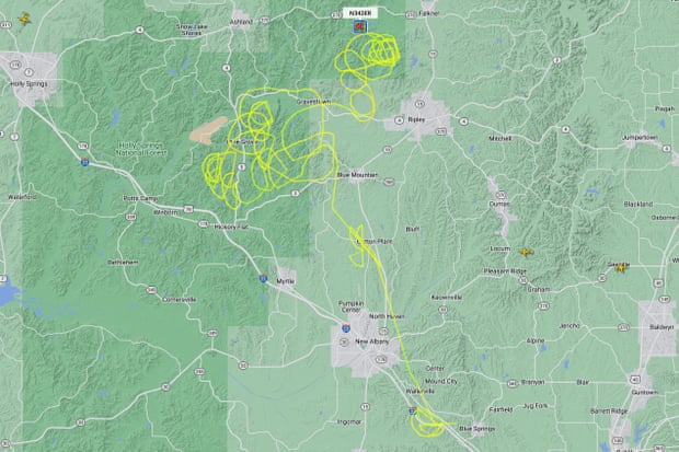 The flight path of the plane.