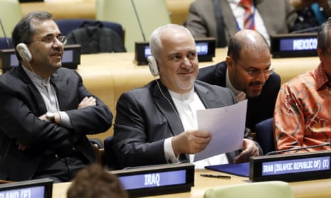 Mohammad Javad Zarif at the UN on Thursday. He said: ‘If they [the Trump administration] are putting their money where their mouth is, they are going to do it.’