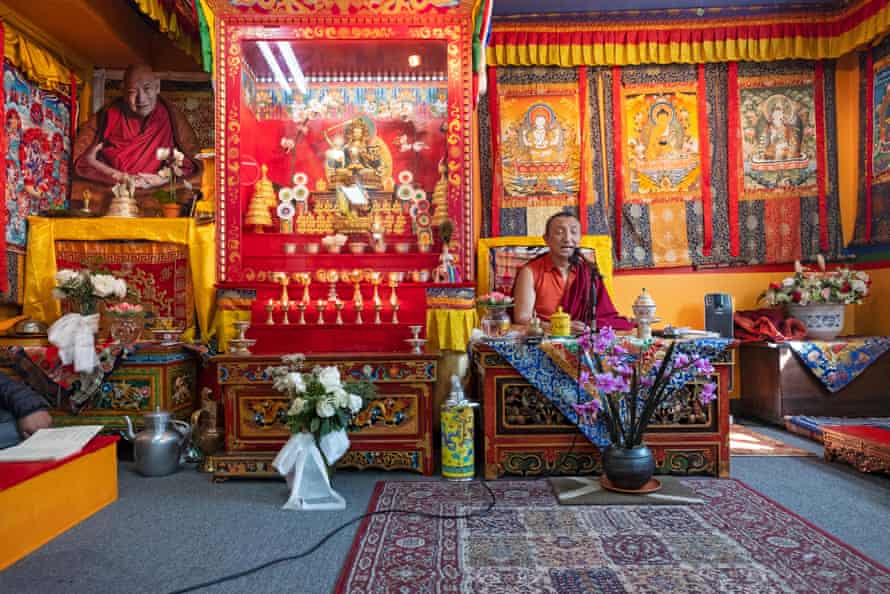 A monk addresses his congregation in Jackson Heights, Queens.