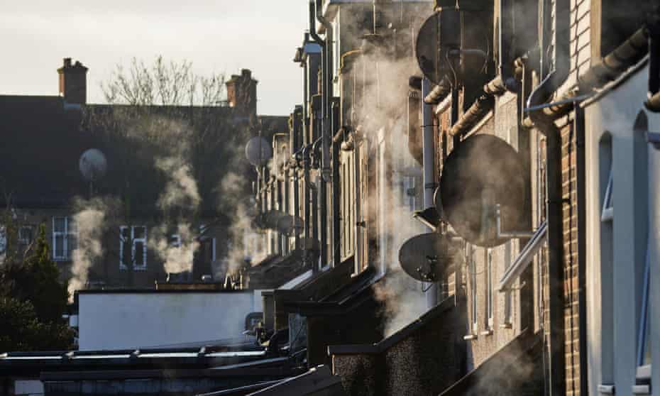 Condensation from boilers at homes in London.