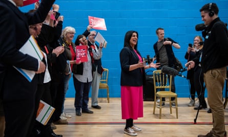 The Labour MP Shabana Mahmoud, centre, after local councillors win control of Dover district council.