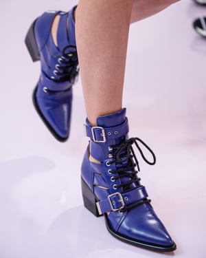 Blue buckled shoe detail on the Chloé runway