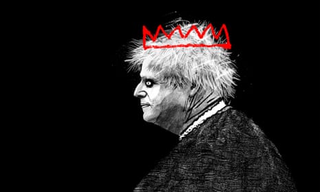 Illustration of Boris Johnson wearing a red crown scrawled on with a crayon