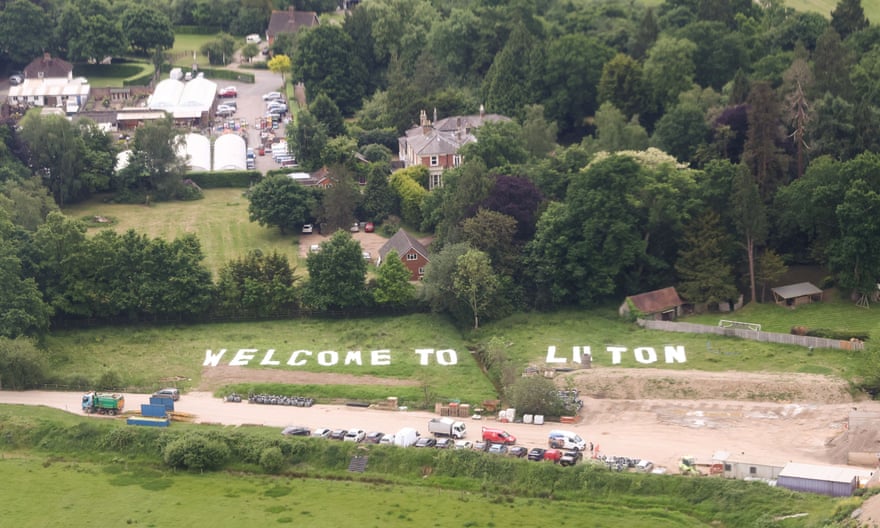 ‘A bit of fun’ … Max Fosh’s Welcome to Luton sign, near Gatwick Airport.