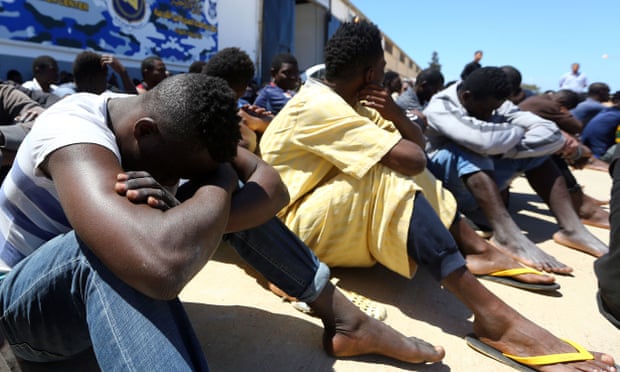 Migrants at a Libyan detention centre.