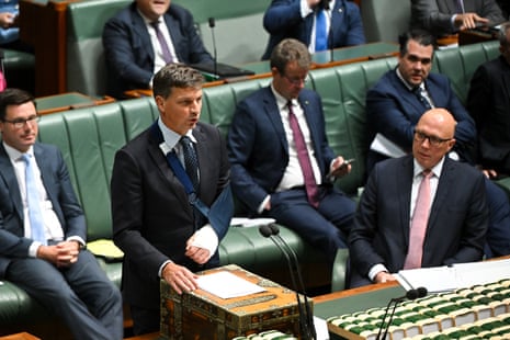 Australia's shadow treasurer Angus Taylor speaks during question time