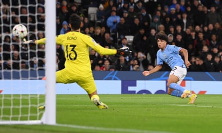 How Rico Lewis helped harden up Manchester City’s treble surge | Manchester City 1 Manchester City’s Rico Lewis scores against Sevilla in the Champions League