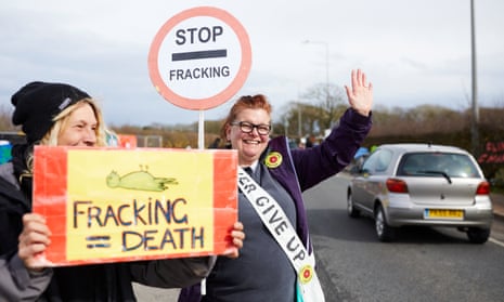 Protesters outside Cuadrilla’s shale gas fracking site at Little Plumpton, Lancashire