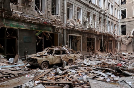 Damage after the shelling of buildings in downtown Kharkiv, Ukraine, 3 March