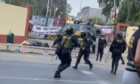 Riot police raiding San Marcos University, in Lima, Peru.