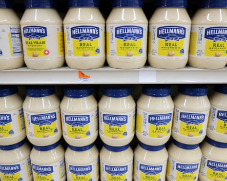 Hellmann’s, a brand of Unilever, is seen on display in a store in Manhattan, New York City, US, March 24, 2022