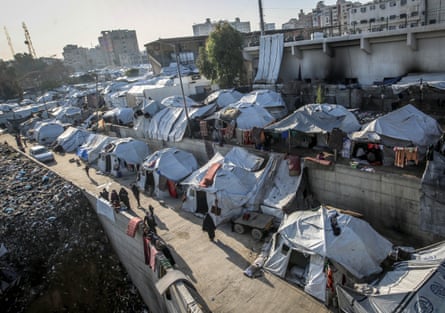 rows of white tents outside