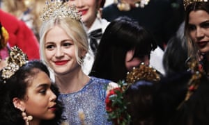 Pixie Lott, second left, off to the runway for the Dolce & Gabbana show.