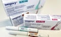 Injection pens and boxes of Novo Nordisk's weight-loss drug Wegovy are shown in this photo illustration