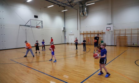 Children at an after-school basketball club at the Tallinna Südalinna school in Estonia.