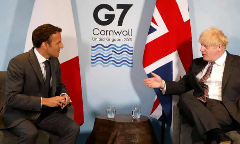 Johnson and Macron take part in a bilateral meeting during the G7 summit in Carbis Bay, Cornwall.