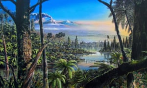An artist's impression of Antarctica as a swampy rainforest