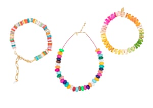 Little gemsAdd pops of colour to brighten your holiday wardrobe. Crafted from brass with 18ct-gold plating, Anni Lu’s multicoloured bracelets and necklaces, embellished with glass beads, shells and cultured freshwater rice pearls are the perfect addition to your summer look.Fom £64, couvertureandthegarbstore.com