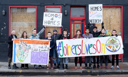 A protest outside the former Joiner’s Arms on Hackney Road, east London. As property prices soar, many gay and lesbian bars and clubs are being turned into luxury flats