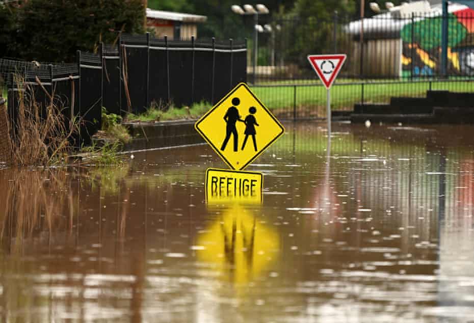 Floodwaters inundate a road on March 29, 2022 in Lismore, Australia. 