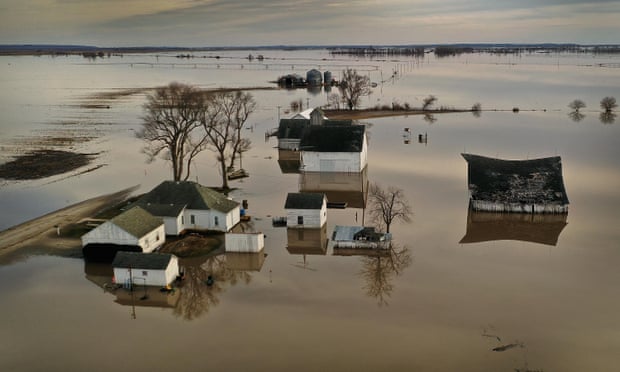 Floodwater surrounds a farm near Craig, Missouri