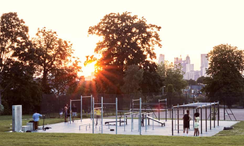 End of the day: the sun sets over the Steel Warriors gym in Ruskin Park, south London.