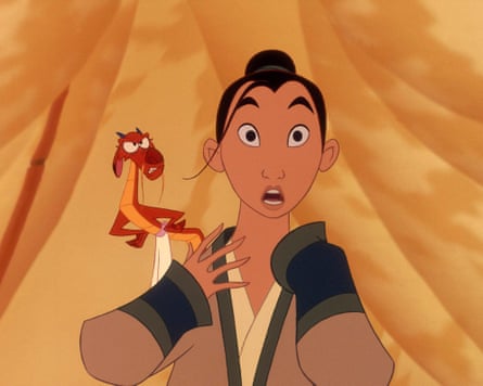 Mulan with diminutive dragon guardian Mushu, voiced by Eddie Murphy