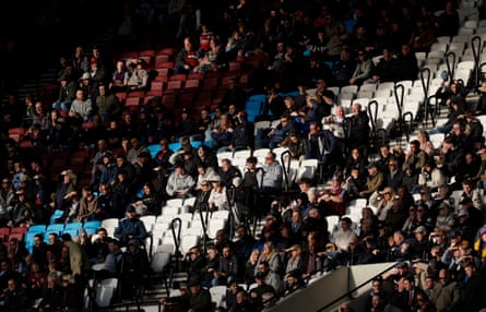 Empty seats in the Billy Bonds Stand during a cup game.
