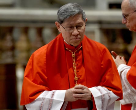 Tagle praying while attending the solemn liturgy of the lord’s passion in the Vatican