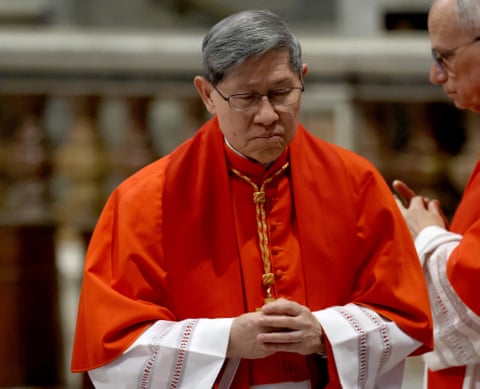 Tagle praying while attending the solemn liturgy of the lord’s passion in the Vatican