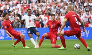 England’s Raheem Sterling shoots at goal.