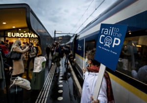Passengers at Amsterdam central station board a special 'climate train' on Saturday, bound for Glasgow via Rotterdam, Brussels and London