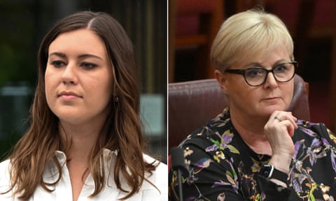 A composite image of Brittany Higgins and Senator Linda Reynolds