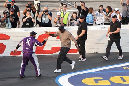 Michael Jordan celebrates after Tyler Reddick’s win in the Goodyear 400 last month in Darlington, South Carolina.