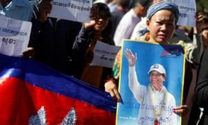 Supporters of jailed opposition leader Kem Sokha outside the appeal court in Phnom Penh.