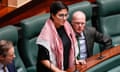 Greens MP Gabrielle de Vietri after she was asked to leave the floor of Victorian parliament due to her wearing the keffiyeh on 7 May.