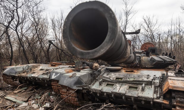 Destroyed Russian armoured vehicles on Zhytomyr highway near Kyiv, Ukraine.