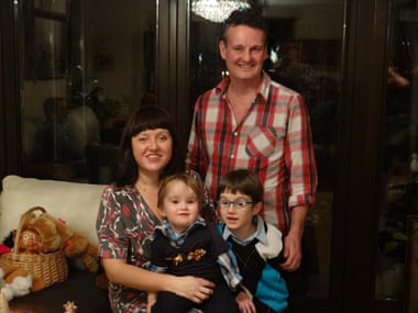 Julian Gilbert with his wife Kamilla and sons Ben, 2, and Alex, 8