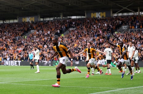 Semi Ajayi of Hull City celebrates scoring his team’s first goal.