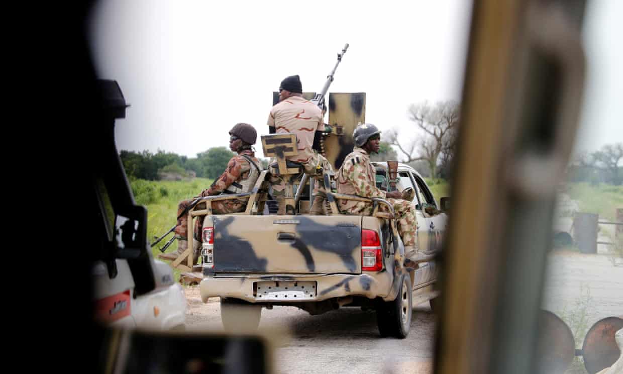 A Nigerian army convoy in Borno State, where up to 30 soldiers were killed by Islamists.