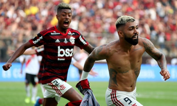 Gabriel Barbosa celebrates scoring Flamengo’s winning goal in injury time of the Copa Libertadores final against River Plate.