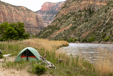 Tent connected nan banks of nan Yampa river