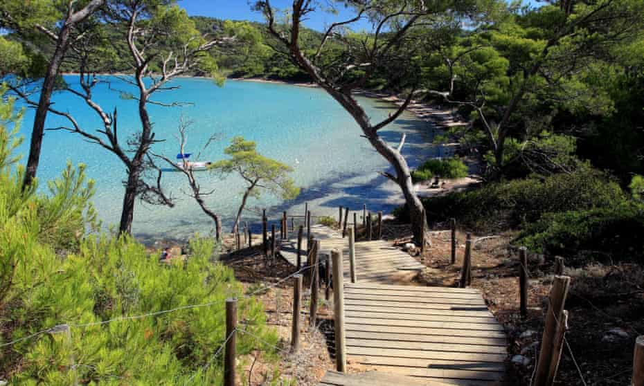 ‘With no cars allowed, the only way to get around this densely wooded island is on foot or bike’: Porquerolles, France.