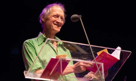 Michael Horovitz reading at the Poetry Olympics, in the Queen Elizabeth Hall, London, in 2012.