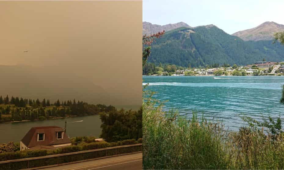 Smoke from Australia in Queenstown, New Zealand. 1 st of January 2020 vs yesterday 31 December 2019.