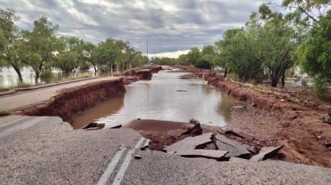 Flood waters over the Great Northern Highway at Fitzroy Crossing